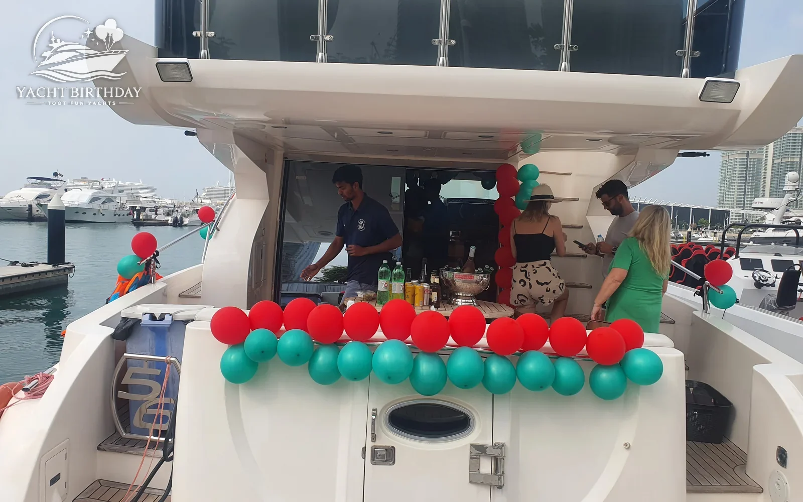 Bbq celebration balloons yacht aft deck