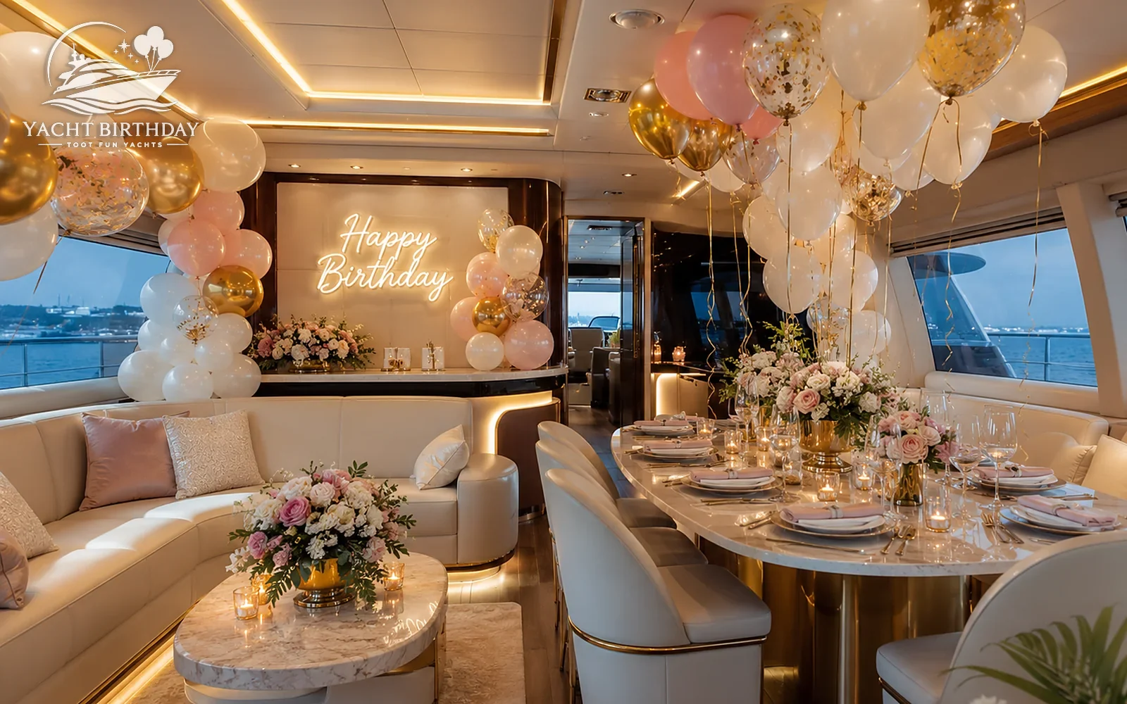 Elegant birthday dinner table yacht dubai