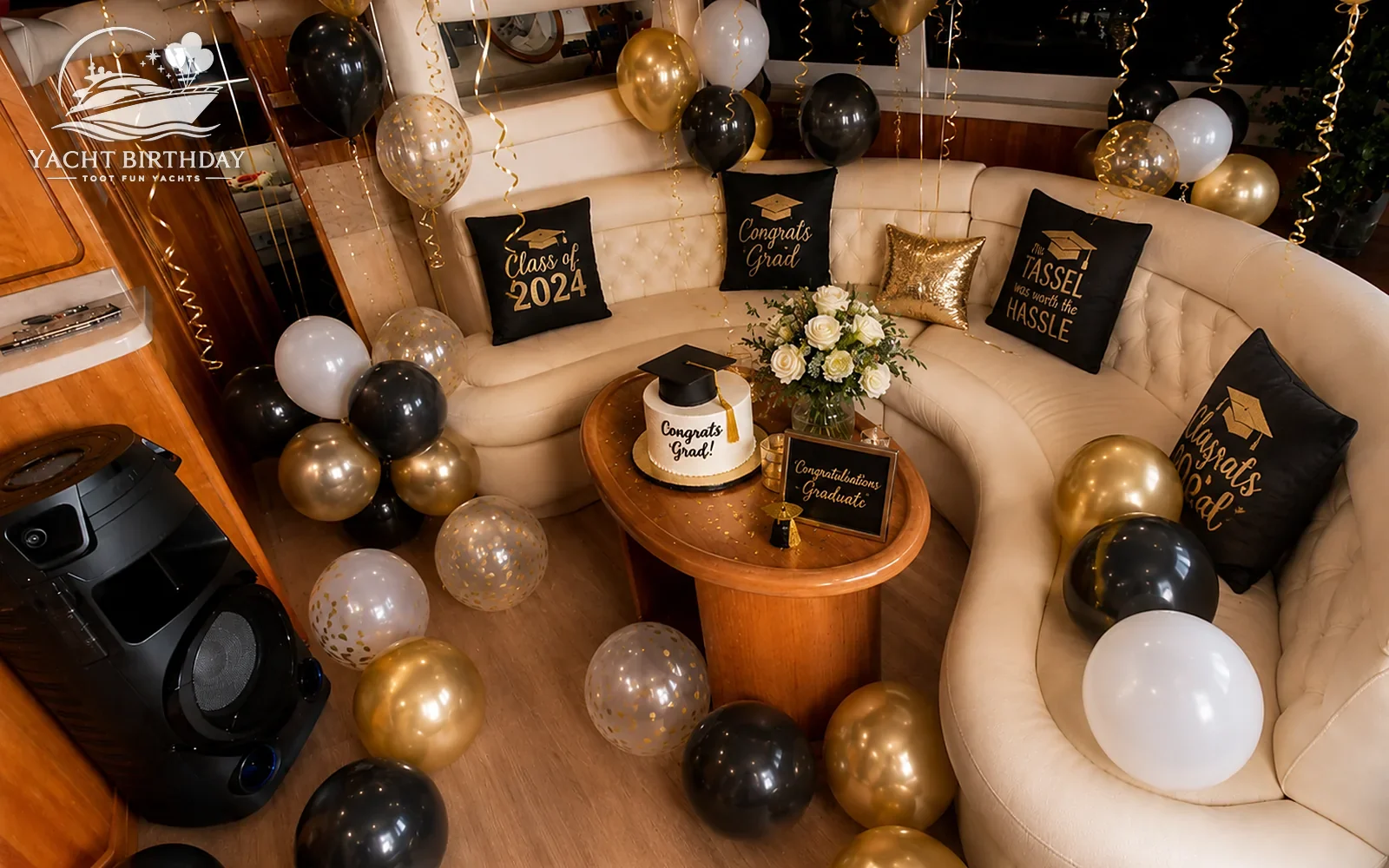 Graduation gold black setup yacht