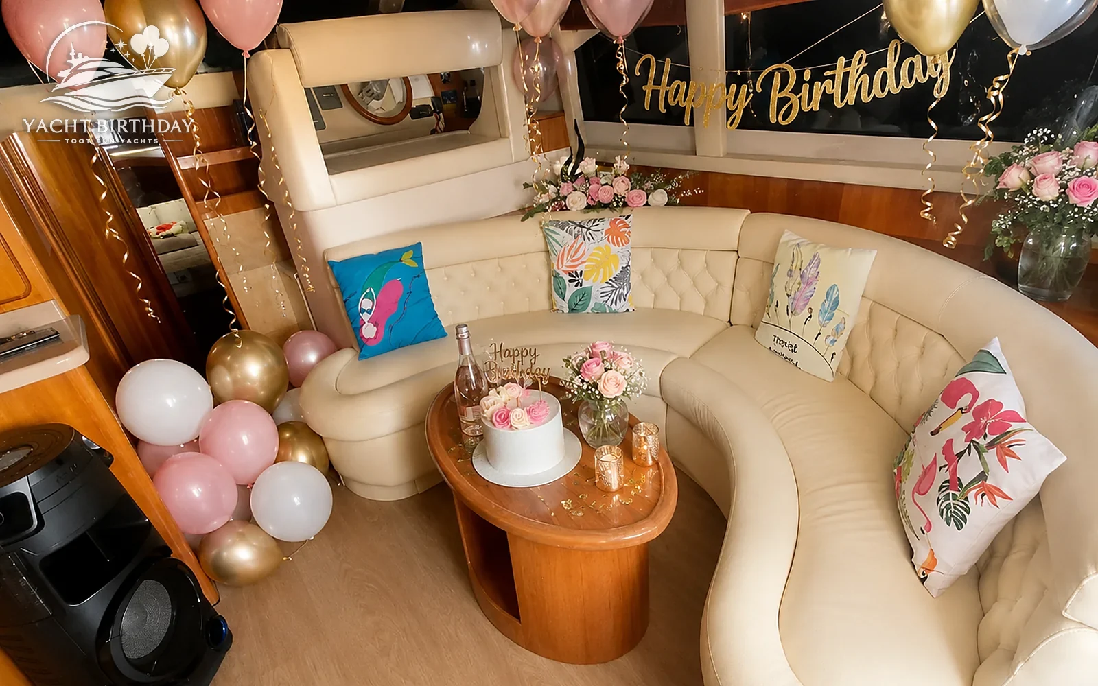 Pink balloon birthday corner yacht
