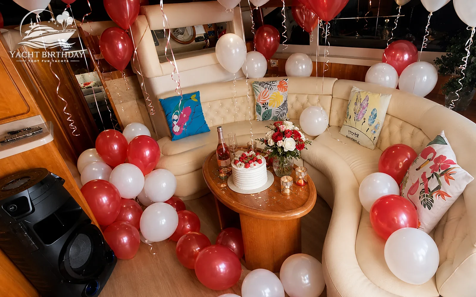 Red white birthday decor cake yacht