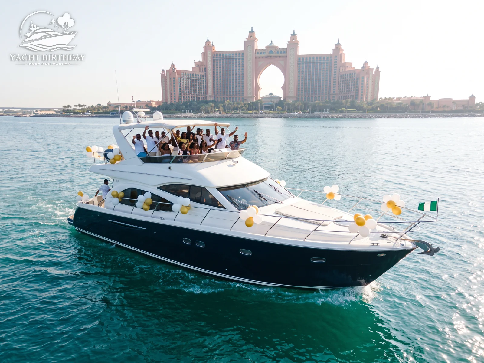 Gold and plum birthday decorations on a yacht in Dubai